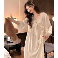 俞兆林睡裙女春秋季法式純欲性感V領(lǐng)蕾絲花邊高級冰絲長(cháng)袖睡衣可外穿