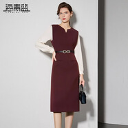 海青藍優(yōu)雅高級感拼接假兩件氣質(zhì)裙子女2024年秋冬新款時(shí)尚收腰連衣裙 紅色 XL