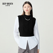 深呼吸DEEP BREATH女裝純羊毛馬甲背心針織衫女A301153 黑 XL (5碼)