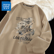 真維斯（Jeanswest）圓領(lǐng)衛(wèi)衣男女同款春秋款2025情侶長袖上衣中國風(fēng)外套寬松打底衫男 【春秋款】卡其(h大中國山水) 2XL /185(體重160-180斤左右)