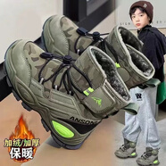 比牧巴（PIMPA）男童雪地靴冬季加絨加厚兒童東北棉鞋中大童防水防滑男孩保暖冬鞋 YT2SD009軍綠 33