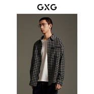 GXG男裝  黑白千鳥格小香風(fēng)雪尼爾長袖襯衫GEX10315153 黑白千鳥格 S