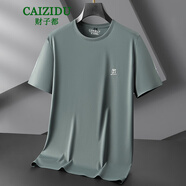 財(cái)子都（CAIZIDU）冰絲涼感半袖體恤衫男加大碼免燙打底衫肥佬休閑夏裝薄款短袖T恤 中灰 M 50