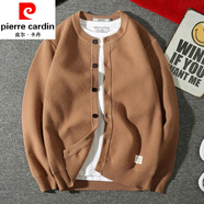 皮爾卡丹（pierre cardin）棒球領(lǐng)大碼針織衫開(kāi)衫男款毛衣夾克韓版潮流外穿加厚加肥加大外套 【加】卡其色 厚款 S 165