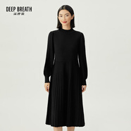 深呼吸DEEP BREATH女裝廓形煙管領(lǐng)燈籠袖洋裝純羊毛針織連衣裙A500318 黑 M (3碼)