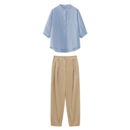 哈夫朵新中式國風(fēng)襯衫女夏季新款胖mm顯瘦遮肚子設計感寬松氣質(zhì)套裝女 2991藍色上衣+褲子 【套裝】 XL 【建議115-130斤】