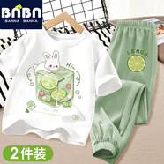 班納班納女童夏裝2025新款套裝夏天衣服夏季中大童女孩短袖運動(dòng)服兒童夏裝 N冰塊兔白+NlemK灰綠 160
