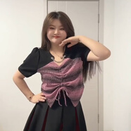 慕兮雅（MUXIYA）大碼酷颯甜辣風(fēng)不規則抽褶上衣女2025夏季純欲風(fēng)鎖骨別致小衫ins 粉色上衣 3XL 【建議125-145件】