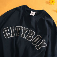 文頗100%純棉復古炸街t恤女夏學(xué)生潮流ins原宿風(fēng)小眾情侶裝半袖男上衣 38-14-CITYBOY短袖-黑 XL