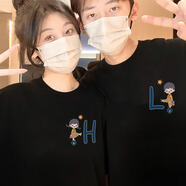 love legend情侶裝短袖t恤夏季半袖不一樣的情侶款字母DIY定制寬松休閑團(tuán)體服 卡通 黑色男生 4XL （建議190-210斤）