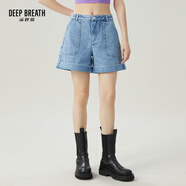 深呼吸DEEP BREATH女裝鉚釘短款牛仔外套A400832 藍-短褲 XS (1碼)
