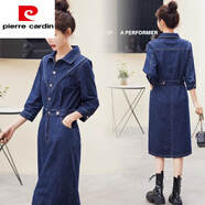 皮爾卡丹（pierre cardin）流行修身氣質牛仔裙連衣裙2025初秋新款歐貨減齡顯瘦過膝長裙2025 牛仔藍 M (建議90-105斤 高品質)