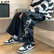 EJOT排扣休閑褲男運動(dòng)闊腿褲學(xué)生寬松直筒百搭休閑高街2025新款長(cháng)褲 K66黑色_[] L