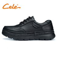 策樂(lè )（CELE）皮鞋新品手工縫線(xiàn)男士商務(wù)休閑皮鞋系帶大頭男鞋正裝鞋爸爸鞋子男 黑色 41