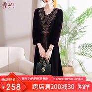 雪夕媽媽秋氣質(zhì)鑲鉆金絲絨連衣裙中老年女婚宴喜慶中長(cháng)裙子媽媽裝