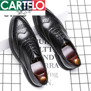 卡帝樂鱷魚（CARTELO）春季新品商務(wù)正裝皮鞋男士系帶皮鞋英倫布洛克雕花男鞋- 黑色 39