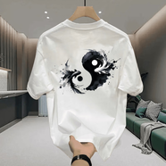 俞兆林（YUZHAOLIN）夏季中式太極魚男士高端純棉短袖t恤美式痞帥青年寬松休閑上衣服 白色:【前左后大圖K5023:太極魚 2XL :建議160-180斤