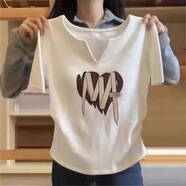 歐洛黛短袖t恤女寬松2025夏季新款顯瘦V領印花百搭休閑遮肚子褶皺短袖女 白色（鞋帶）褶皺V 2XL