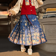 森女部落原創(chuàng)國(guó)風(fēng)新年馬面裙百褶印花半身裙新款秋冬女裝 半身裙（單件） 單件 S