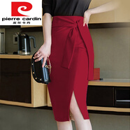 皮爾卡丹（pierre cardin）黑色包臀裙半身裙中長(cháng)款開(kāi)叉高腰顯瘦裙子職業(yè)半裙西裝一步裙春夏 酒紅色 L