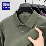 羅蒙（ROMON）100%純棉長(cháng)袖t恤男春秋季新款商務(wù)休閑純色polo衫中年體恤衫 DM\931173軍綠 4XL 58 建議185-200斤