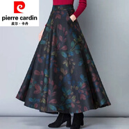 皮爾卡丹（pierre cardin）毛呢格子半身裙a字裙大擺長(cháng)裙中長(cháng)款裙子女春秋冬季女裝針織 樹(shù)葉藍 3XL