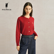 POLOWALK女士針織衫2025秋季新款純色簡約圓領(lǐng)長袖開衫女上衣 酒紅 XL