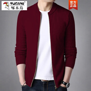 啄木鳥(niǎo)（TUCANO）男士毛衣拉鏈開(kāi)衫薄款針織衫韓版修身棒球領(lǐng)茄克衫純色衛衣服外套 酒紅色 L 建議125斤內穿