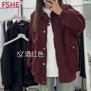 FSHE2025夏秋季薄款韓版飛行員夾克外套女休閑棒球服寬松情侶款上衣女 酒紅色[韓系休閑外套] S 適合80-95斤