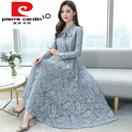 皮爾卡丹（pierre cardin）蕾絲連衣裙子女裝春秋季2024年新款漂亮氣質(zhì)大擺中長款打底 藍(lán)色《別致漂亮女神范今年流行氣 M (90-斤)