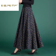 夏典素訂女王（SE.PSTP）棉麻春秋長裙半身裙2025新款高腰顯瘦復(fù)古松緊碎花中長款大尺碼 藍(lán)色碎花今年流行的輕奢品牌 XL 120-140斤