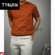 TYBURN深歐春夏男士針織.t恤百搭純色圓領(lǐng)半袖時(shí)尚休閑柔軟透氣親膚簡(jiǎn)約 愛(ài)馬仕橙 XL (175(建議140-155斤))