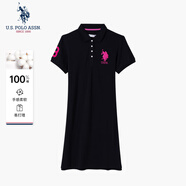 U.S. POLO ASSN.女士短袖POLO領(lǐng)白色連衣裙A版中裙寬松休閑長(zhǎng)款T恤裙 黑色 L 