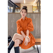 CEENIU女2026春季御姐穿搭輕奢感小眾玫紅色翻領(lǐng)連衣裙氣質(zhì)襯衫裙 橙色 XL (建議115斤-130斤)