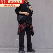 JIOESC格子裙擺遮屁簾女一片式小屁簾秋冬穿戴神器疊穿配褲子高街街舞男 紅黑小格 常規(guī) 均碼 （80-180斤）