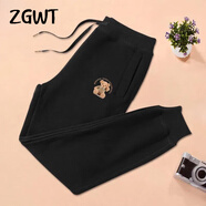 ZGWT輕奢高端品牌束腳休閑運動(dòng)褲女寬松春秋冬加絨百搭哈倫褲衛褲褲子 黑色-坐小熊 2XL 【加絨款】135-145斤