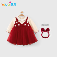 優(yōu)奇嬰兒衣服2025春季女童寶寶甜美連衣裙蝴蝶結公主裙周歲禮服