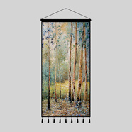 宰摟歐式復古油畫(huà)藝術(shù)花卉掛布背景布入戶(hù)玄關(guān)裝飾畫(huà)墻上豎版掛毯定制 白樺林 橫80cm豎160cm8個(gè)流蘇