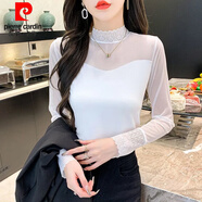 皮爾卡丹（pierre cardin）半高領(lǐng)蕾絲打底新款春秋時(shí)尚莫代爾小衫洋氣修身顯瘦女內(nèi)上衣韓版 白色蕾絲款5501# S