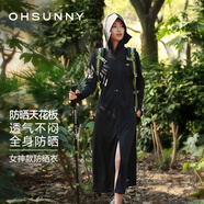 OhSunny防曬衣女長款女神透氣防曬服戶外運動風衣外套薄 暗夜黑-長款 M