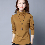 艾妃琳純棉韓版高領(lǐng)打底衫女長(cháng)袖內搭秋冬t恤寬松衣服簡(jiǎn)約時(shí)尚百搭上衣 駝色 S 【建議80-94斤】