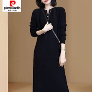 皮爾卡丹鄂爾多斯市產(chǎn)時(shí)尚過(guò)膝氣質(zhì)針織秋冬連衣裙長(cháng)袖新款寬松中長(cháng)款 黑色 L 110/120斤