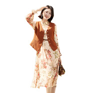 歐柏蘭奴歐柏蘭奴商場(chǎng)2024秋冬新款收腰顯瘦長(cháng)袖連衣裙法式時(shí)尚碎花裙 花色 杏底紅花B34 S