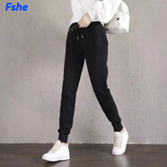 FSHE黑色休閑褲女寬松束腳ins潮顯瘦學生百搭運動女衛(wèi)褲長褲子女 休閑褲【黑色】 L 【90-110斤】