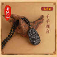 匡易普陀山天然黑曜石本命佛十二生肖項鏈吊墜護身符蛇龍豬猴虎羊掛件 天然黑曜石【鼠】千手觀(guān)音【天然