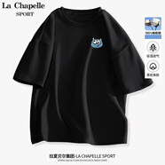 La Chapelle Sport拉夏貝爾短袖女夏季百搭休閑簡(jiǎn)約韓版時(shí)尚運(yùn)動(dòng)透氣潮流t恤女裝 黑色(丑丑怪胸標(biāo)) S /155（推薦85-100斤）