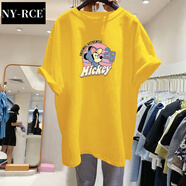 NY-RCE歐洲站夏裝新款大版短袖T恤女寬松中長款上衣潮 019黃色【28米奇】 S