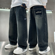 樂(lè )芭鼠男童牛仔褲寬松直筒長(cháng)褲春秋裝2025新款洋氣兒童褲子男大童休閑褲 藍色【8020春秋款牛仔褲】 130 碼建議6-7歲 (身高125左右)