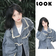 衣然呈品小香風(fēng)流蘇牛仔外套女春秋2025新款百搭小個(gè)子寬松休閑上衣夾克女 藍(lán)色 M 【建議105-120斤】
