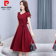 皮爾卡丹（pierre cardin）夏季短袖連衣裙寬松顯瘦大碼女裝休閑遮肚中長(cháng)款高腰純色蓬蓬裙 酒紅色302%23 M :建議80-96斤